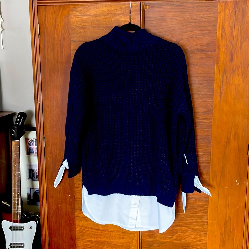 Brand new oversized loose knit sweater with faux white blouse from Anthropology